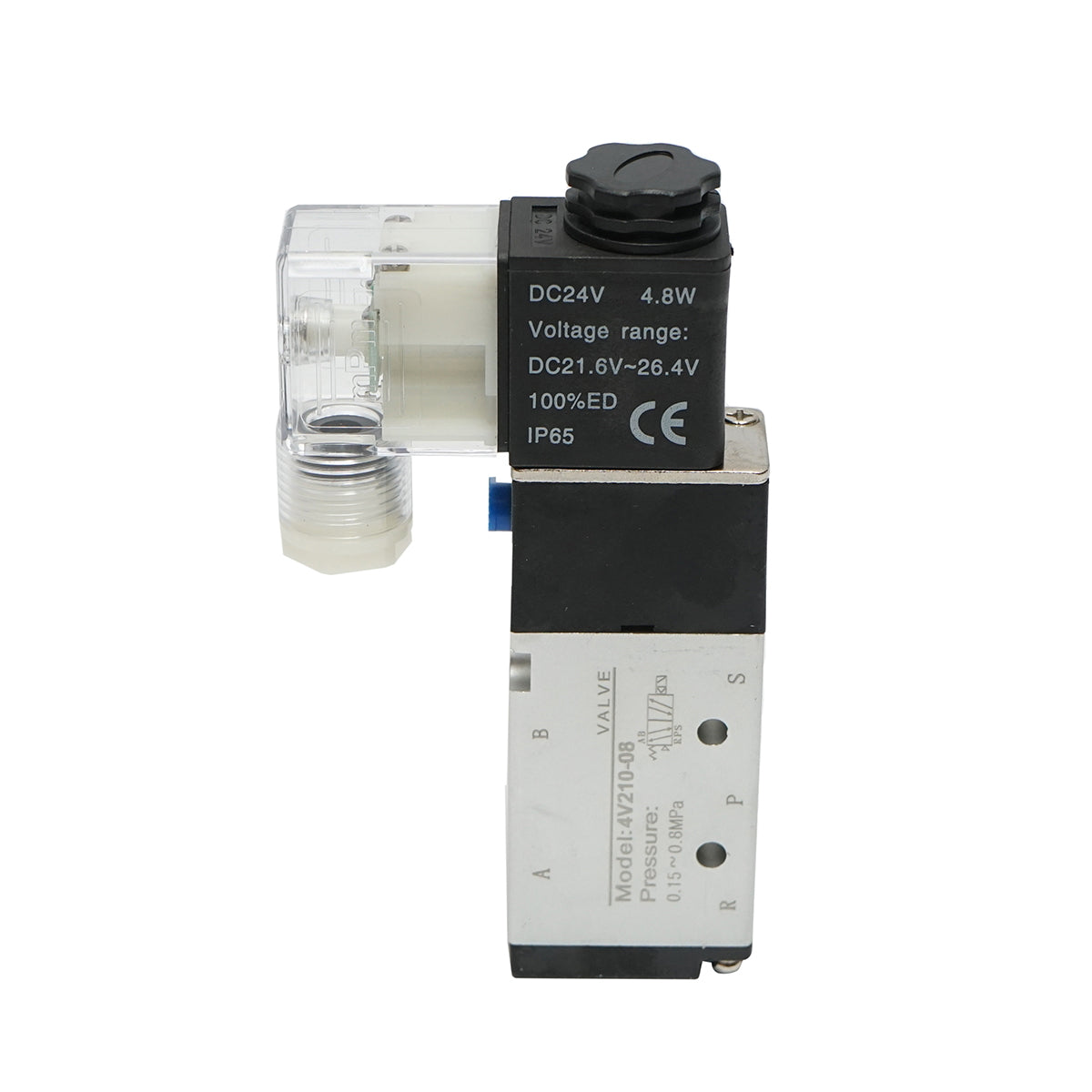Pneumatic solenoid valve 2 circuits 1/4, DC24V/4.8W, max pressure 0.8MPa IP65